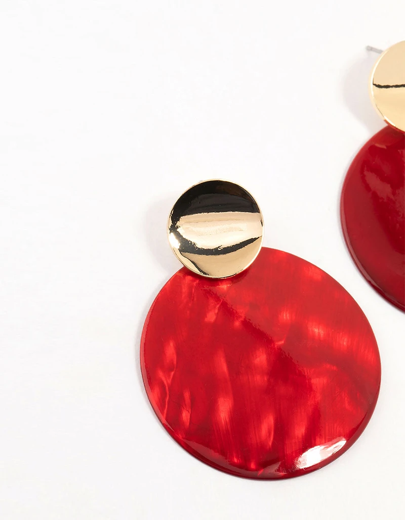 Red Genuine Shell Circle Drop Earrings