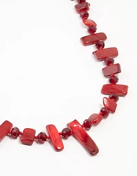 Red Genuine Shell Bead Layered Necklace