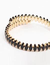 Gold & Black Diamante Stretched Wrapped Wrist Cuff