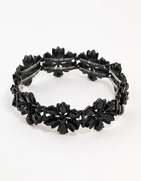 Black Coated Flower Stretch Bracelet