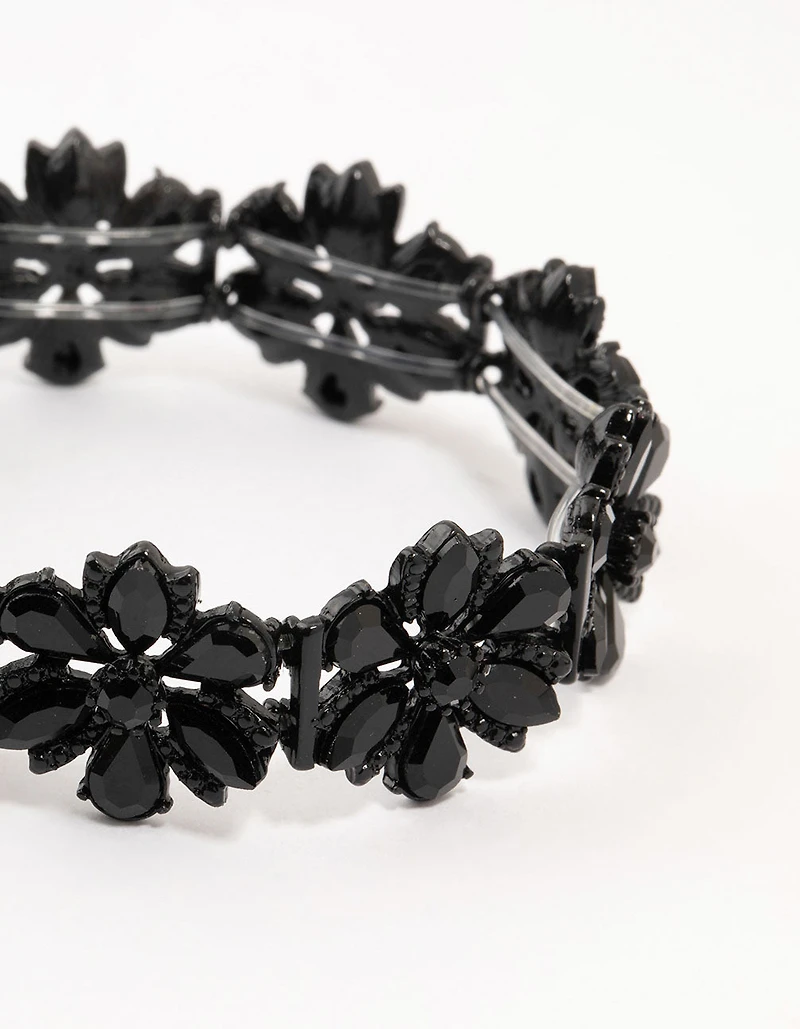 Black Coated Flower Stretch Bracelet