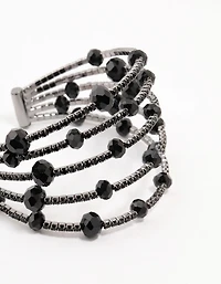 Black Coated Layered Beaded Wire Wrist Cuff