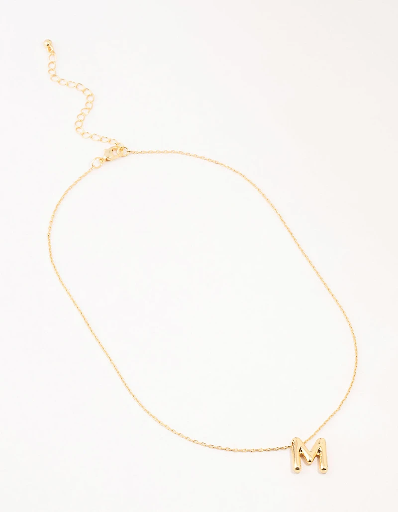 Gold Plated Bubble Letter M Necklace