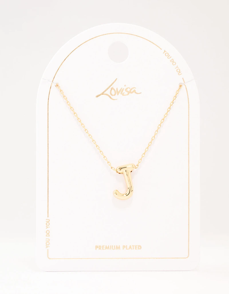 Gold Plated Bubble Letter J Necklace