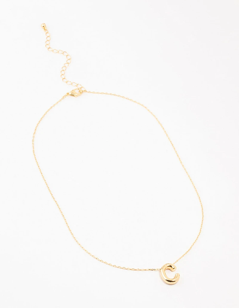 Gold Plated Bubble Letter C Necklace