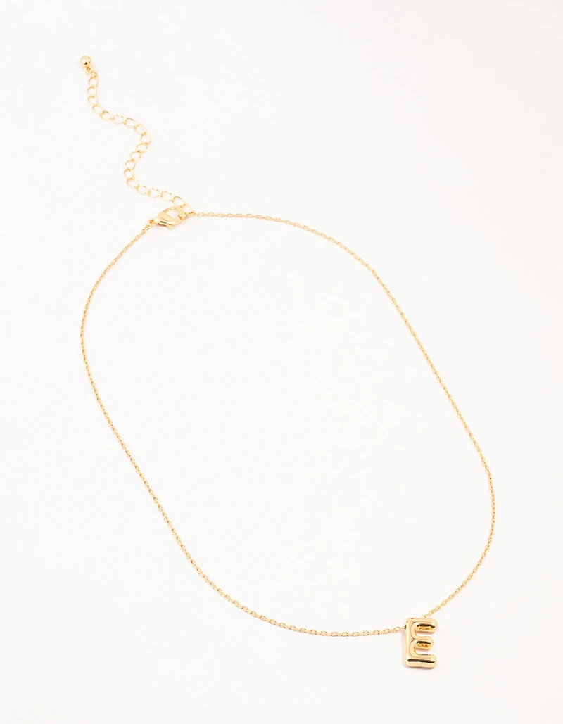 Gold Plated Bubble Letter E Necklace