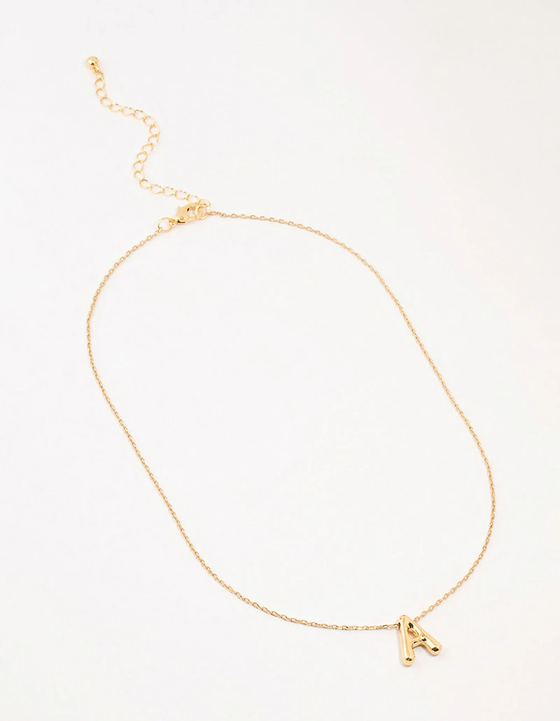 Gold Plated Bubble Letter A Necklace