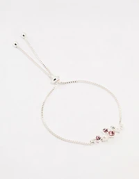 Pink Czech Bohemia Crystal Silver & Pearl Cluster Toggle Bracelet