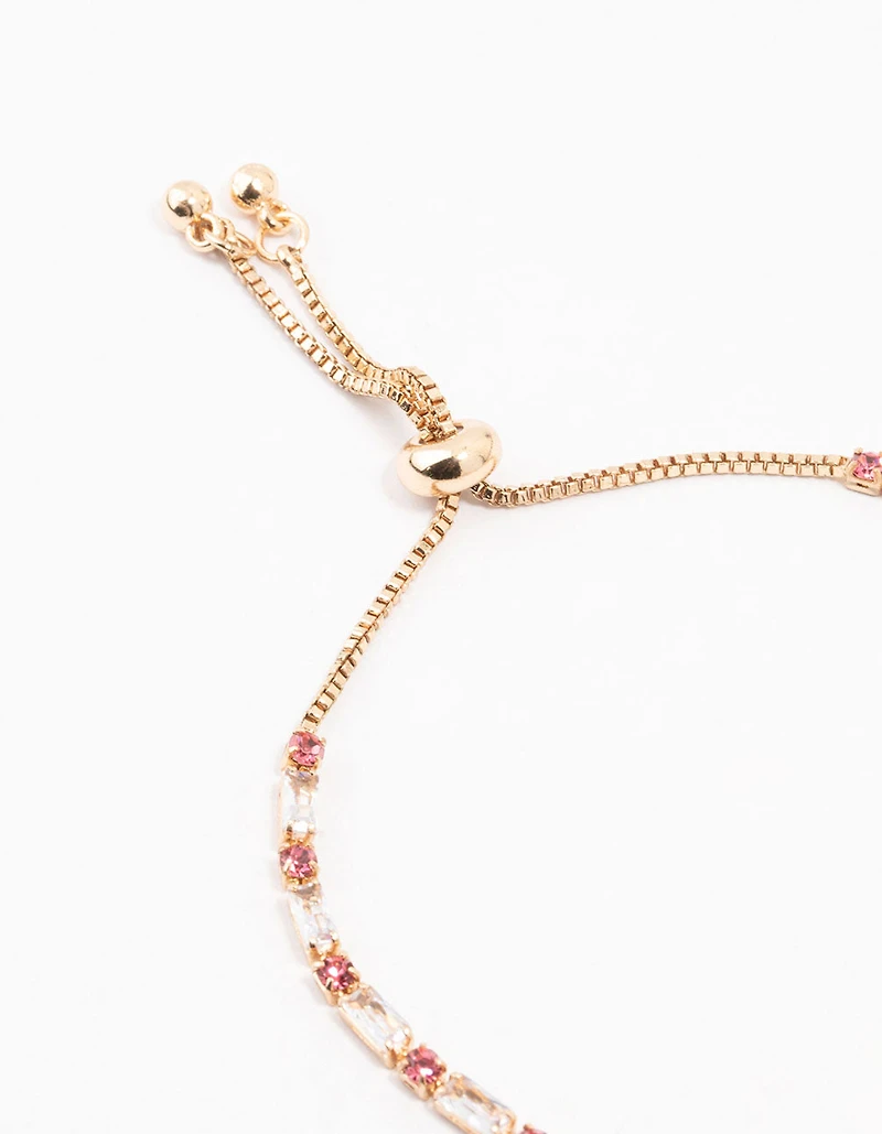 Gold Pink & Silver Czech Bohemia Crystal Cup Chain Gold Toggle Bracelet
