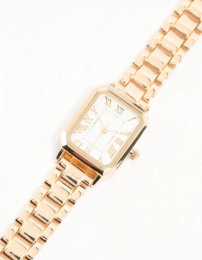 Gold Roman Numerals Rectangle Watch