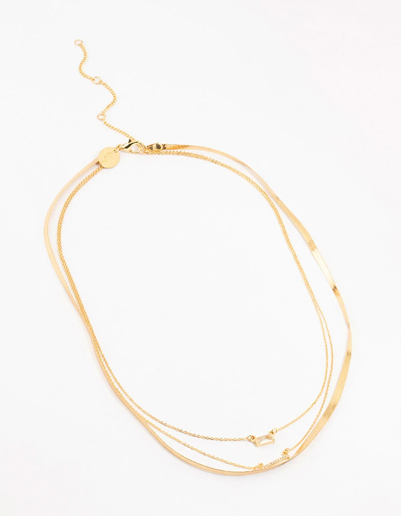 Gold Plated Snake & Diamante Crystal Layered Necklace