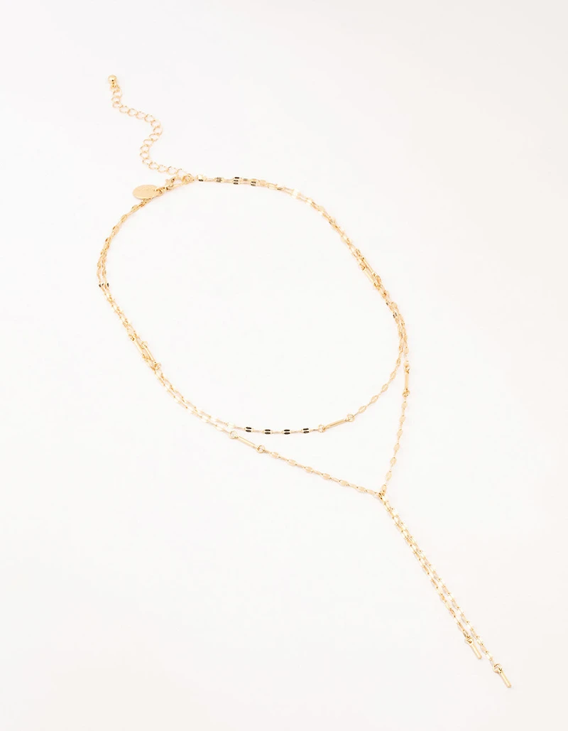 Gold Plated Flat Cable Layered Y-Necklace