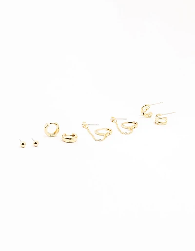Gold Plated Chunky Hoop & Chain Earrings 4-Pack