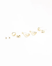 Gold Plated Chunky Hoop & Chain Earrings 4-Pack