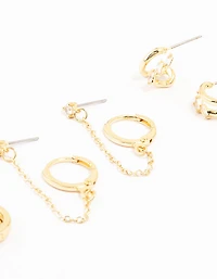 Gold Plated Chunky Hoop & Chain Earrings 4-Pack