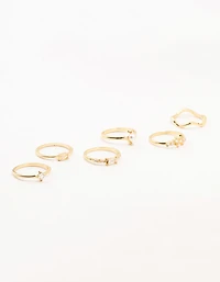 Gold Plated Pearl Cluster Baguette Rings 6-Pack