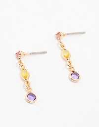 Gold Mixed Round & Marquise Purple Diamante Crystal Earrings 3-Pack