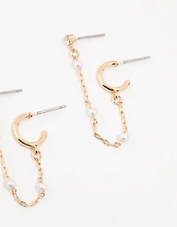 Gold Pearl Chain & Bow Earrings 3-Pack