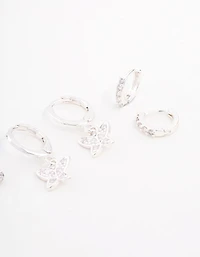 Silver Cubic Zirconia Butterfly Earrings 3-Pack