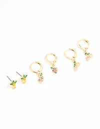 Gold Mixed Fruit Studs & Huggie Earrings 3-Pack