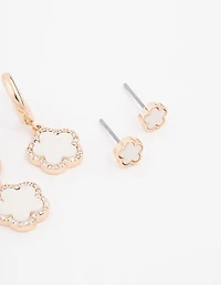 Gold Pearl Flower Classic Earrings 3-Pack
