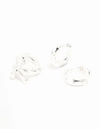 Silver Plated  Bow Huggie & Cubic Zirconia Stud Earrings 3-Pack