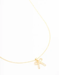 Real Gold Plated Pave Set Cubic Zirconia Bow Necklace