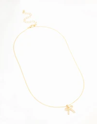 Real Gold Plated Pave Set Cubic Zirconia Bow Necklace