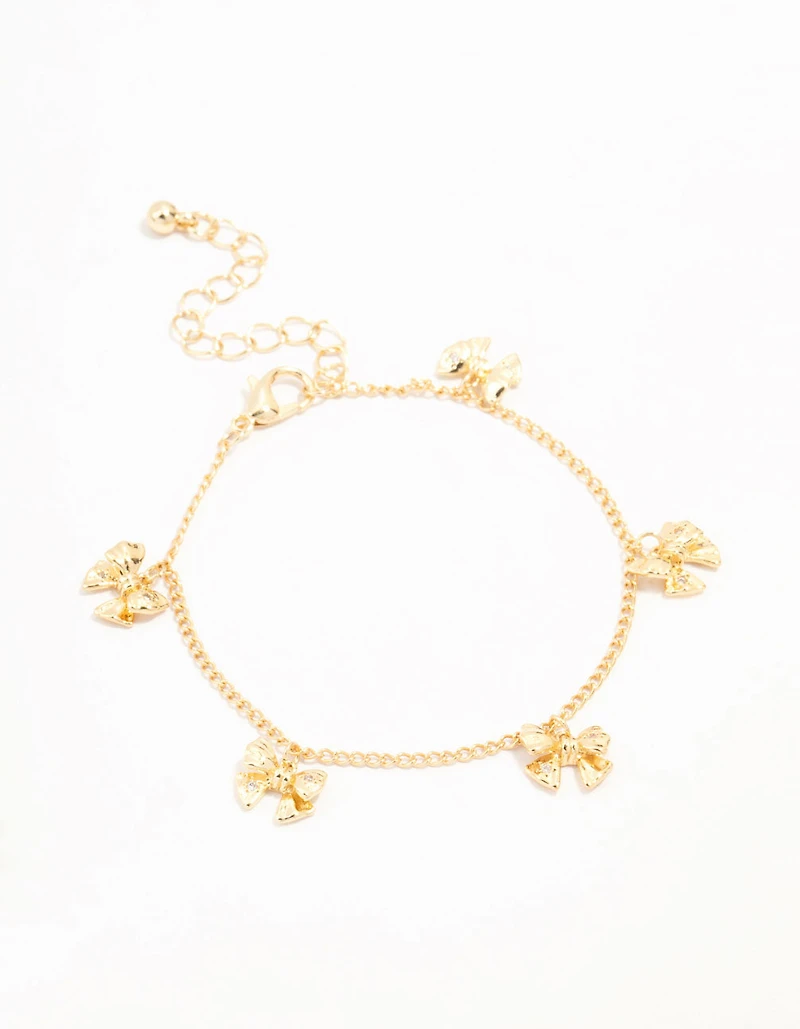 Gold Plated Brass Mini Bow Station Bracelet