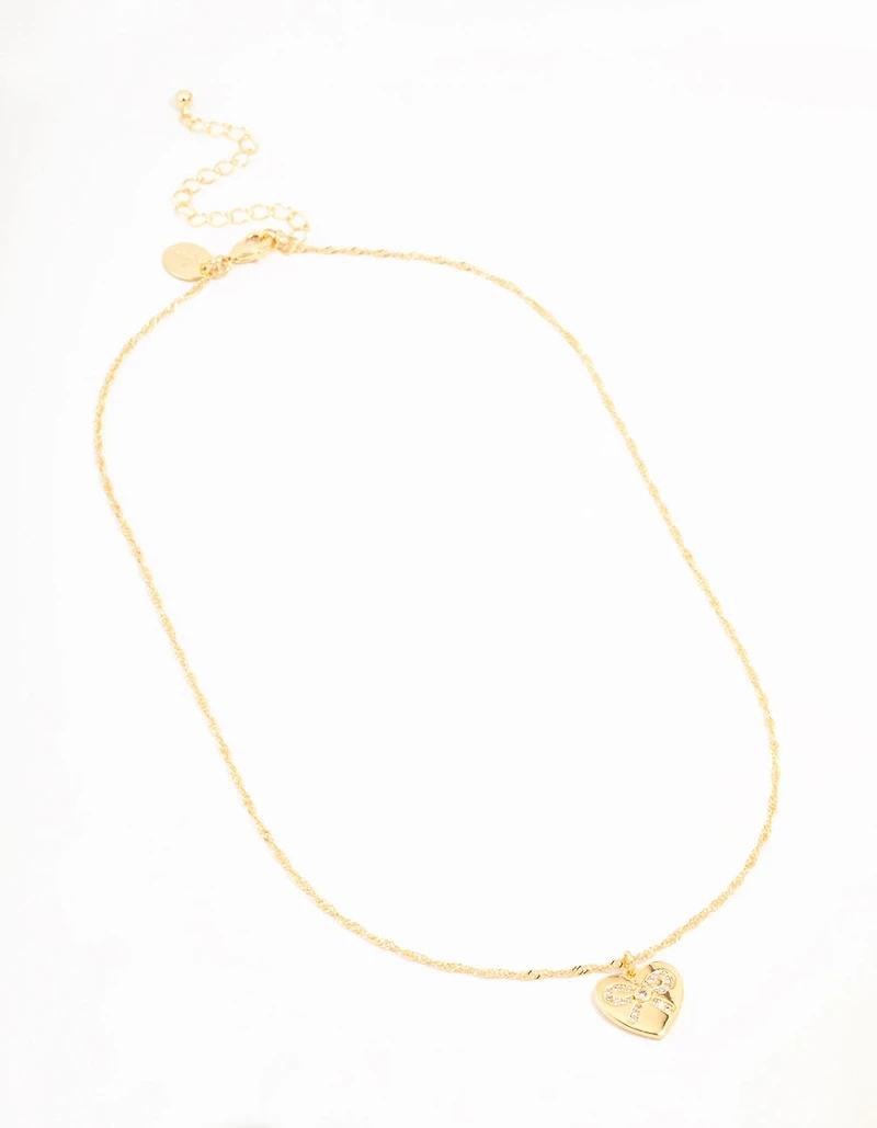 Real Gold Plated Heart Bow Locket Pendant Necklace