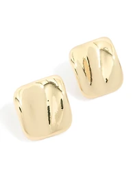 Gold Plated Curved Square Stud Earrings