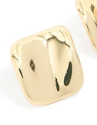 Gold Plated Curved Square Stud Earrings