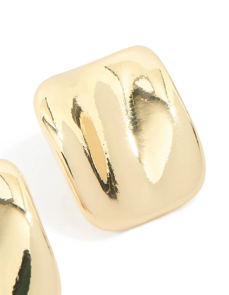Gold Plated Curved Square Stud Earrings