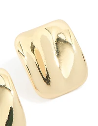 Gold Plated Curved Square Stud Earrings