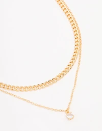 Collier en couches de chaîne de curb en diamants plaqué or