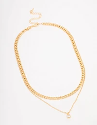 Collier en couches de chaîne de curb en diamants plaqué or