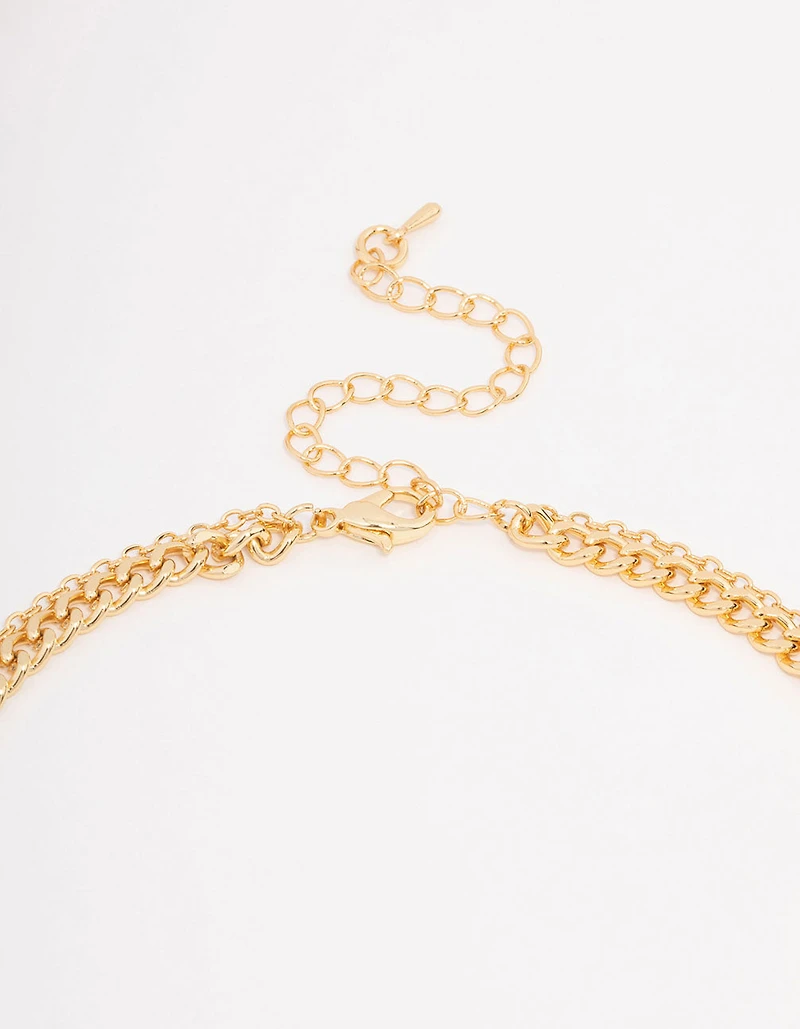 Collier en couches de chaîne de curb en diamants plaqué or