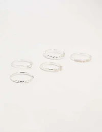 Silver Plated Dainty Diamante Stacking Rings 5-Pack