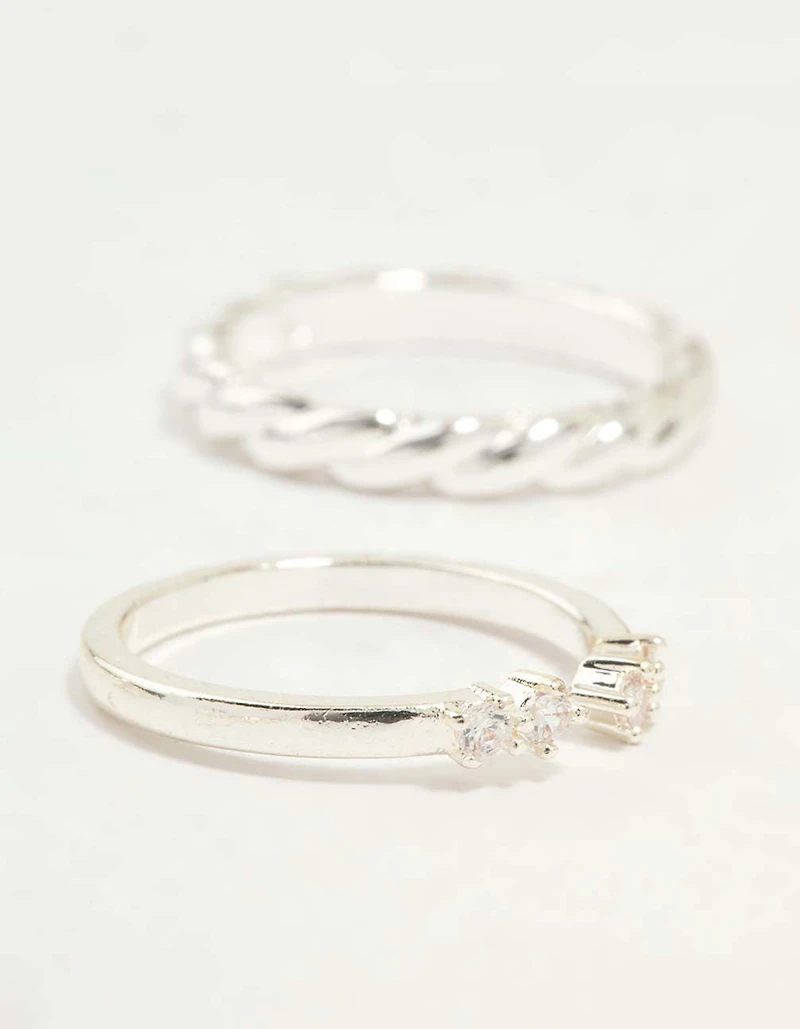 Silver Plated Dainty Diamante Stacking Rings 5-Pack