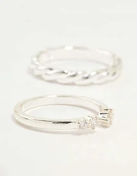 Silver Plated Dainty Diamante Stacking Rings 5-Pack