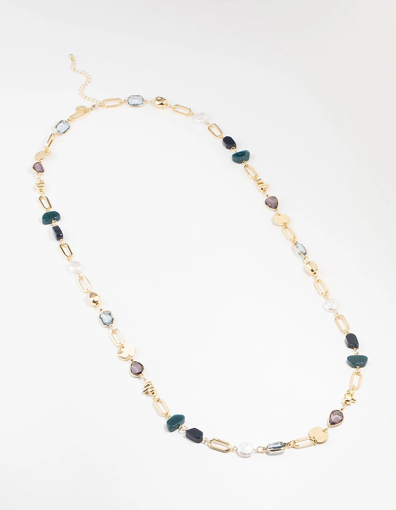 Gold Organic Stone Station Necklace
