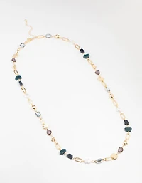 Gold Organic Stone Station Necklace
