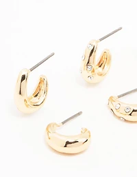 Gold Hoop Huggie Earrings 3-Pack