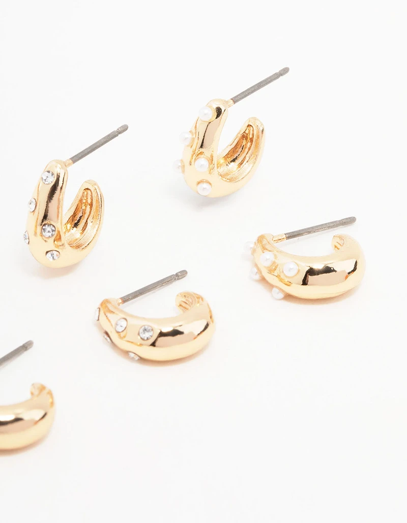 Gold Hoop Huggie Earrings 3-Pack