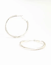Silver Smooth Cup Chain Diamante Hoop Earrings