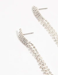 Diamante Cup Chain Drop Silver Earrings
