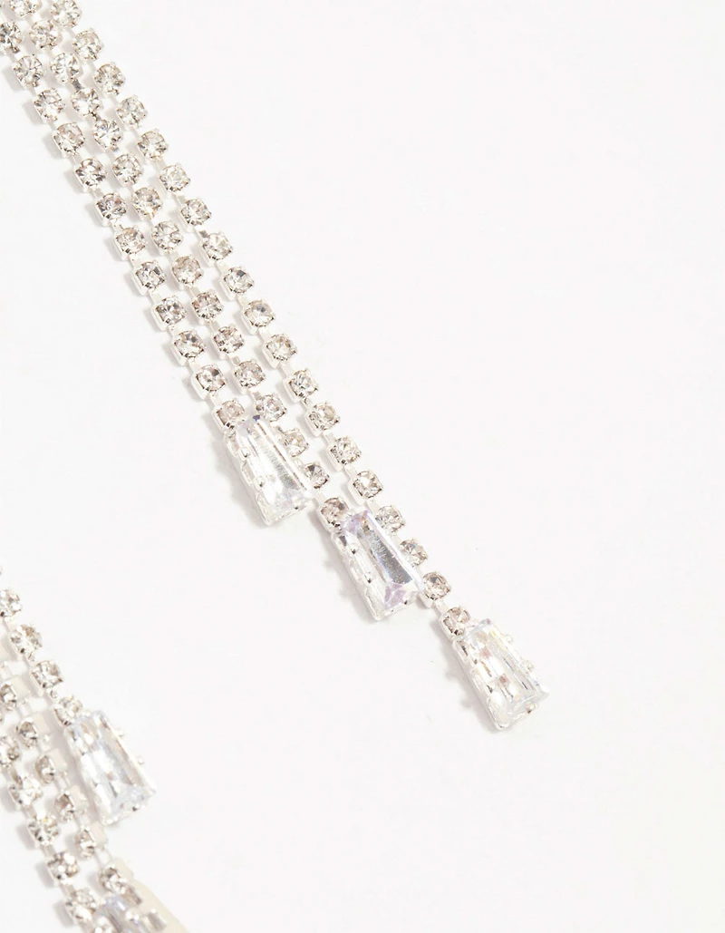 Diamante Cup Chain Drop Silver Earrings