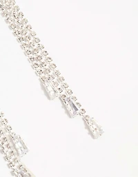 Diamante Cup Chain Drop Silver Earrings