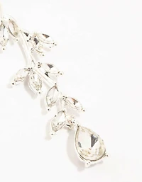 Diamante Leaf Drop Silver Earrings