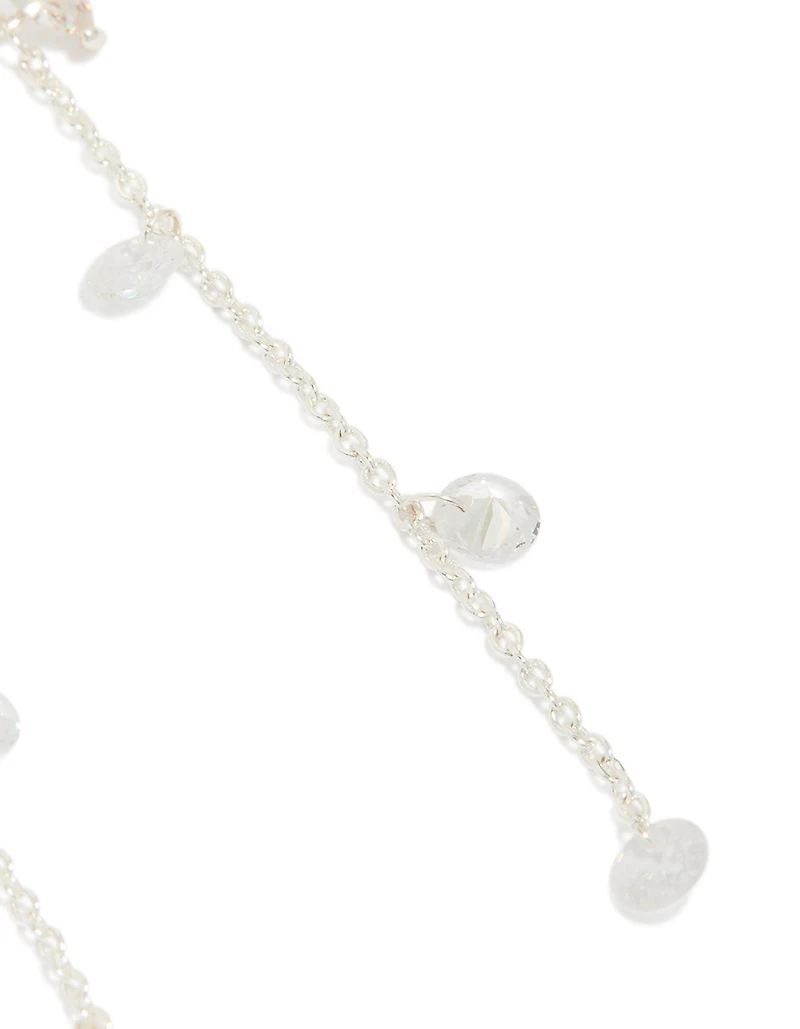 Silver Plated Cubic Zirconia Flower Station Drop Earrings